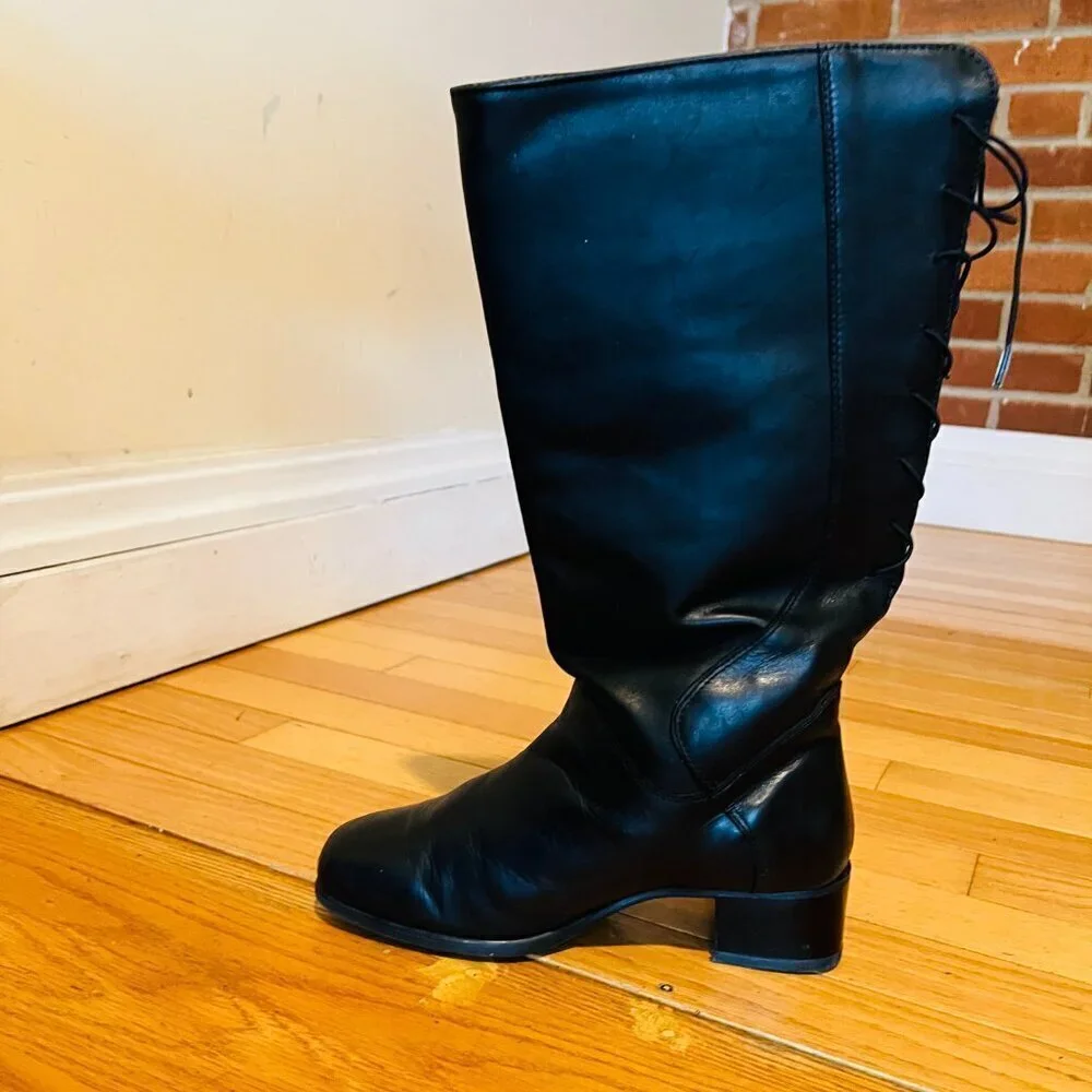Blondo Venise Riding Boot Size 7.5 Wide Calf Black Leather Aqua Protect